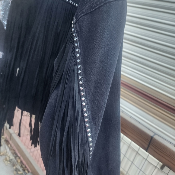 KISS handcrafted denim jacket Ptp 22 - Picture 5 of 6
